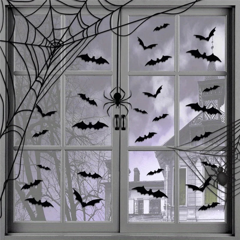 Halloween 3D Bat Wall Stickers, Black PVC Bats, Scary Party Decor