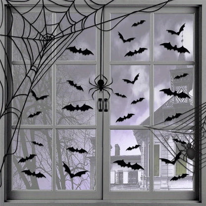 Halloween 3D Bat Wall Stickers, Black PVC Bats, Scary Party Decor