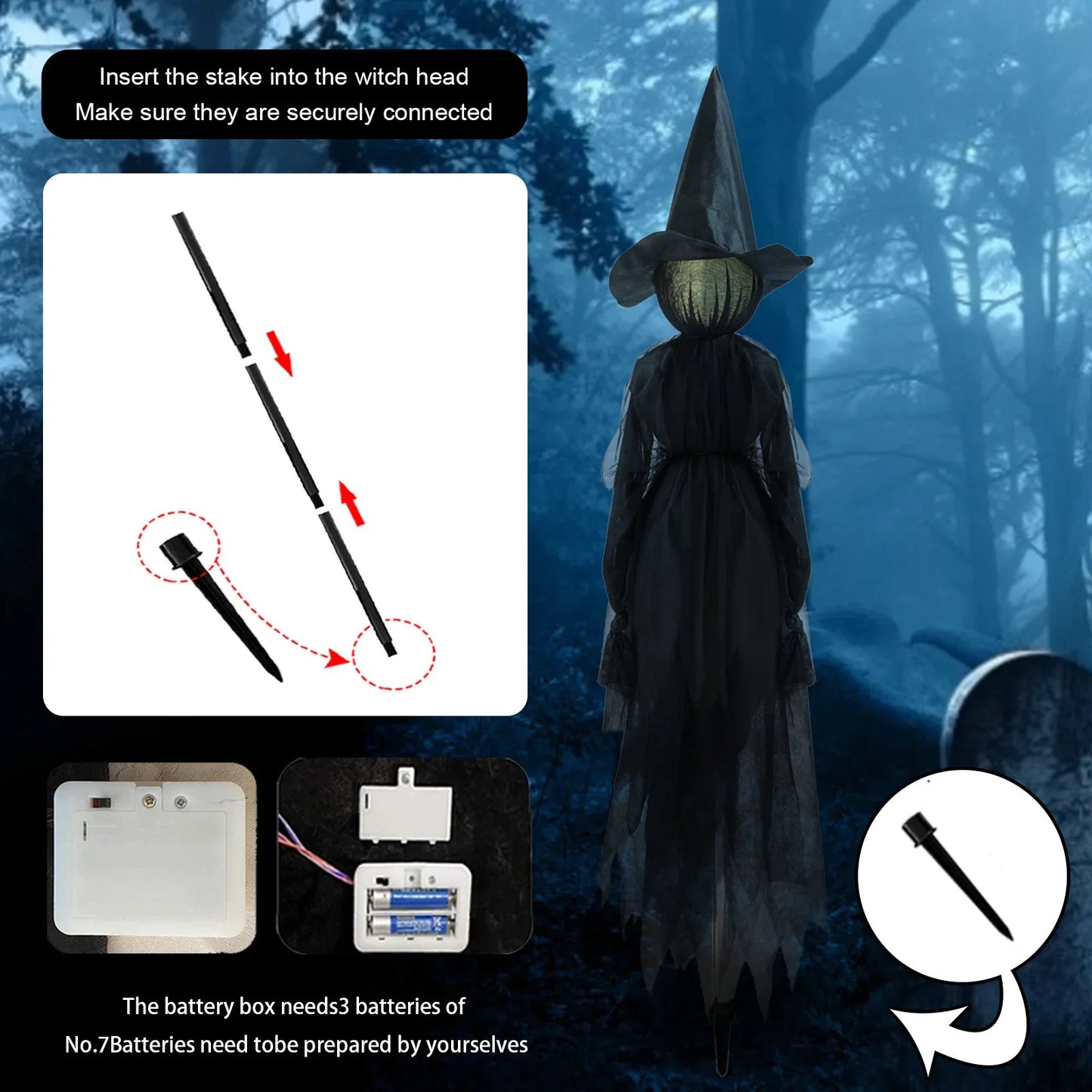 1.5M Light-Up Voice-Controlled Screaming Witches Halloween Decoration Holding Hands