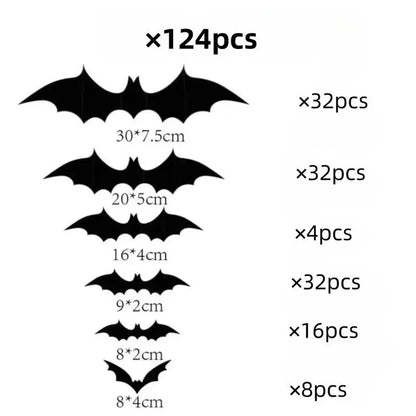 Halloween 3D Bat Wall Stickers, Black PVC Bats, Scary Party Decor