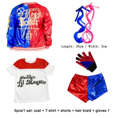 Kids Harleen Quinzel Joker Cosplay Set, Party Outfit with Jacket, Pants & T-shirt
