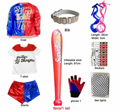 Kids Harleen Quinzel Joker Cosplay Set, Party Outfit with Jacket, Pants & T-shirt
