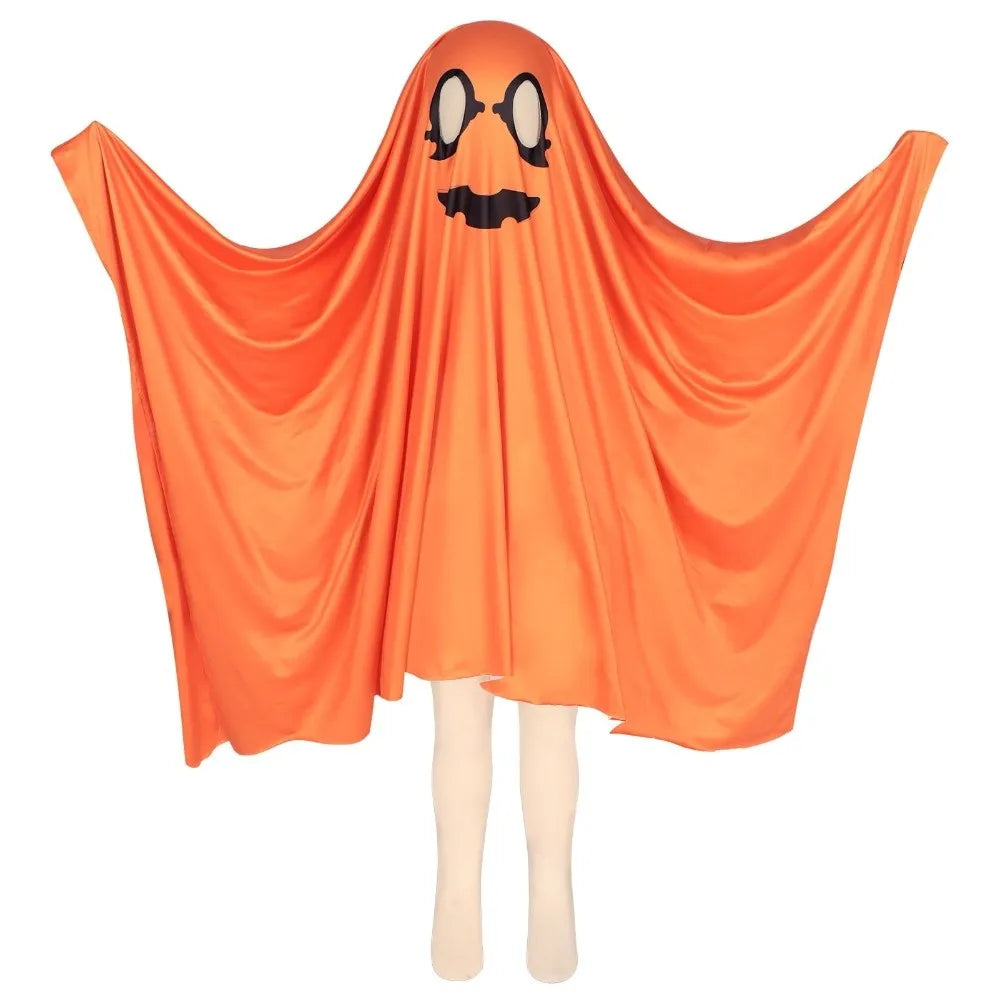 White Halloween Ghost Cloak, Spooky Trick-or-Treat Poncho with Hat