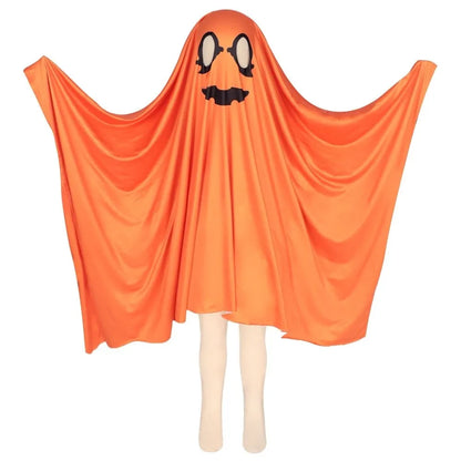 White Halloween Ghost Cloak, Spooky Trick-or-Treat Poncho with Hat