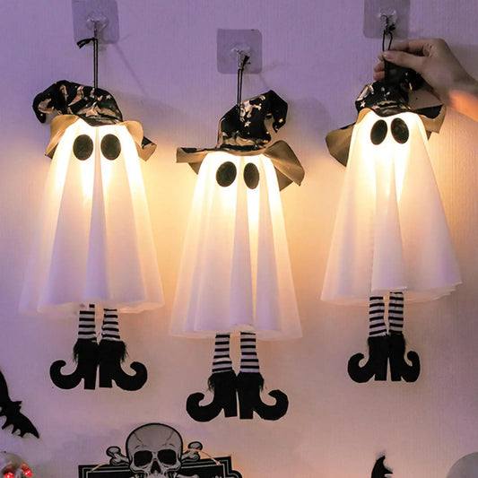 LED Light-Up Witch Ghost Halloween Hanging Ornament for Home & Yard Decoration