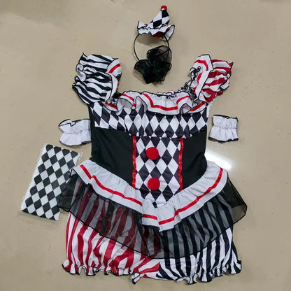 Women’s Clown Cosplay Costume, Halloween Circus Outfit, Stage Performance Dress