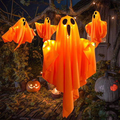 Halloween Ghost Hanging Decorations Halloween Hanging Light Up White Orange Flying Ghost Tree Window Wall Scary Ornament 50X40CM
