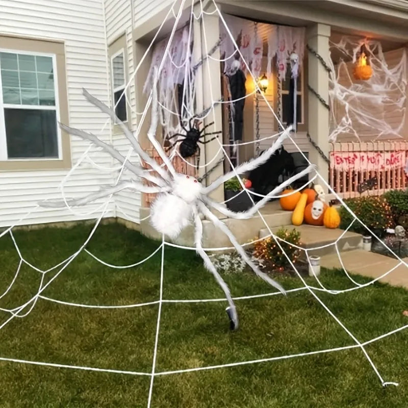 Big Plush White Giant Spider Halloween Horror Party Prop Outdoor Decoration