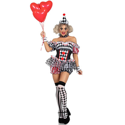 Women’s Clown Cosplay Costume, Halloween Circus Outfit, Stage Performance Dress