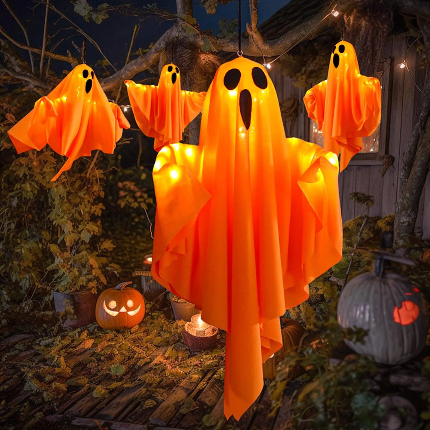 Halloween Light-Up Hanging Ghost Decorations for Tree, Window & Wall (50x40cm)