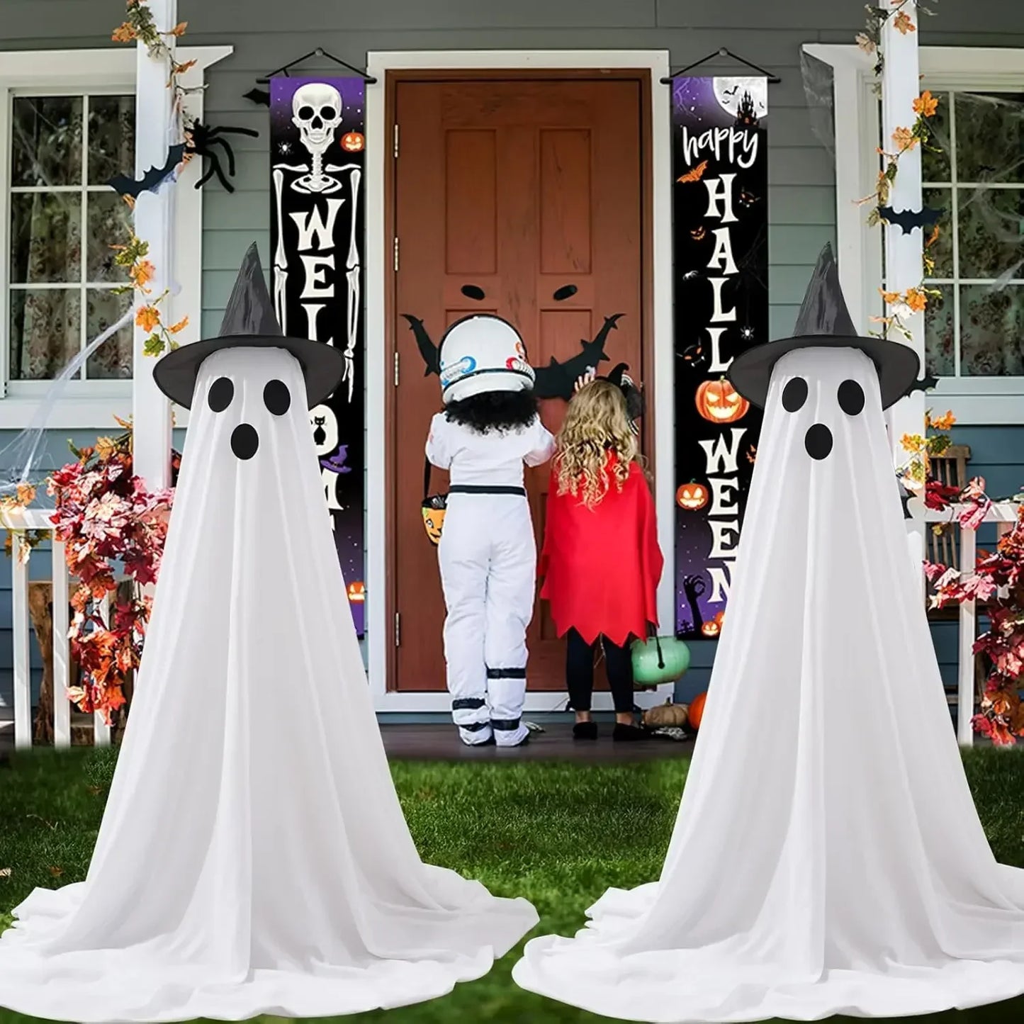 2 Packs Glow-in-the-Dark Halloween Ghosts for Yard & Home Decoration