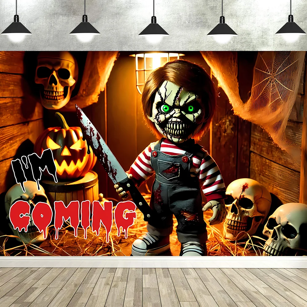 Zombie Horror Halloween Backdrop – Bloody Ghost Shadow Banner