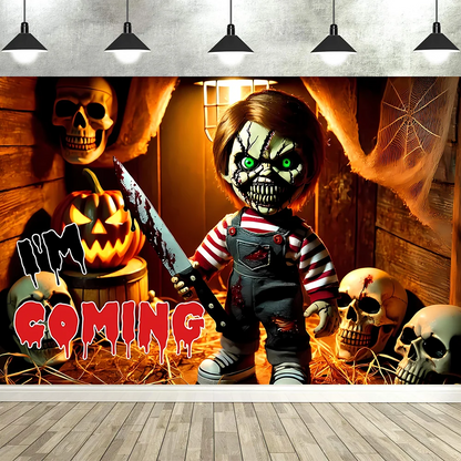 Zombie Horror Halloween Backdrop – Bloody Ghost Shadow Banner
