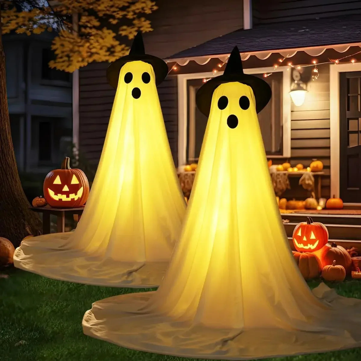 2 Packs Glow-in-the-Dark Halloween Ghosts for Yard & Home Decoration