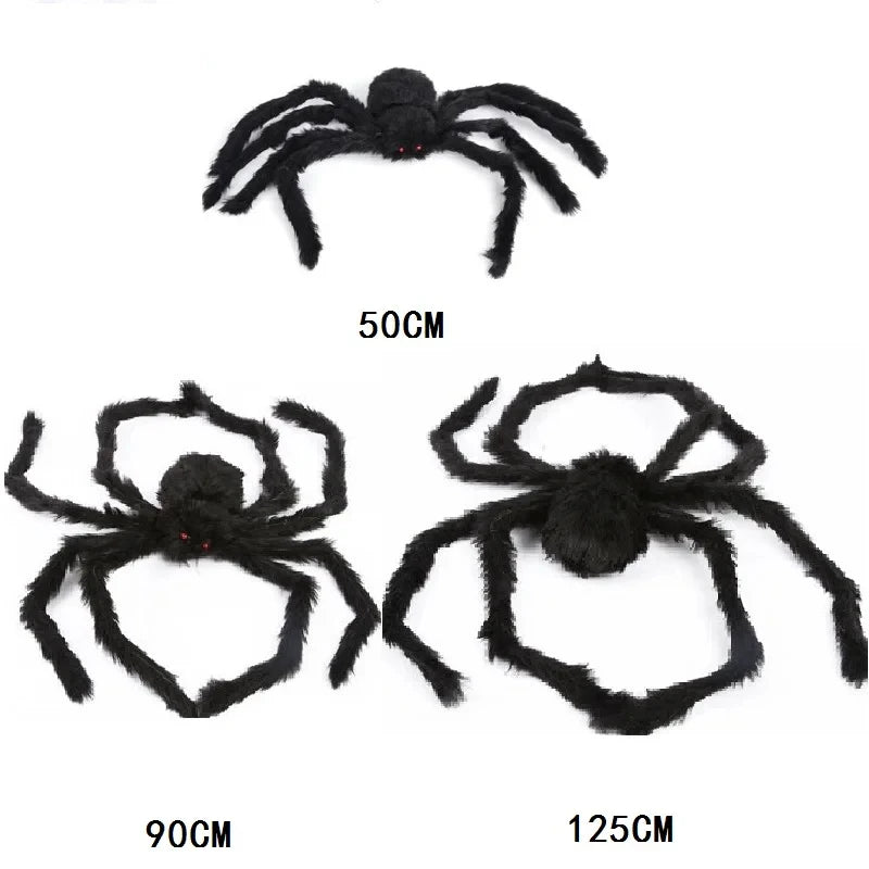 Giant Halloween Black Spider (30/90/150cm) with Web for Home & Haunted House Decor