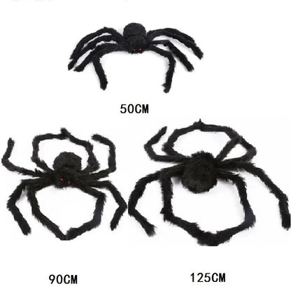Giant Halloween Black Spider (30/90/150cm) with Web for Home & Haunted House Decor