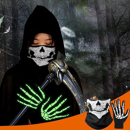 Halloween Horror Props Grim Reaper Cape, Skull Mask, Gloves, Scythe for Adults & Kids