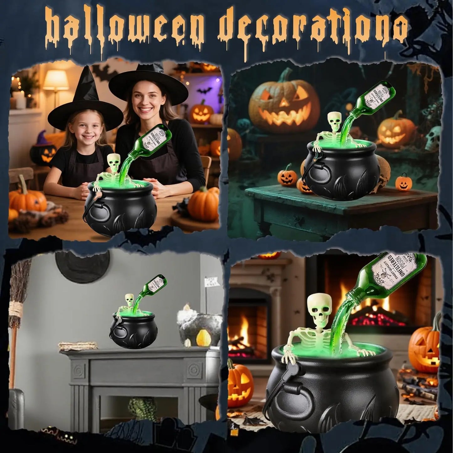 Witch Cauldron Set with Levitation Potion Bottle & Atomizer Halloween Decoration