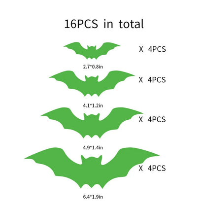 Glow-in-the-Dark Bat Wall Stickers – 16PCS Waterproof Halloween Decor