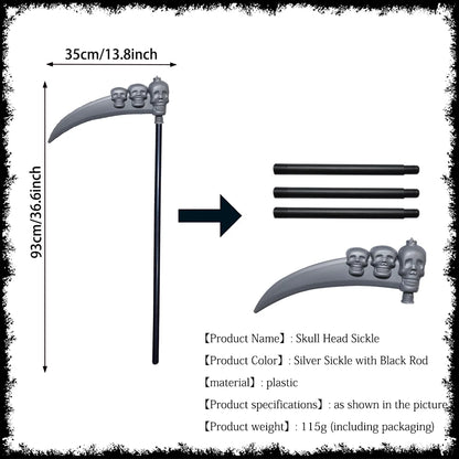 Halloween Horror Props Grim Reaper Cape, Skull Mask, Gloves, Scythe for Adults & Kids