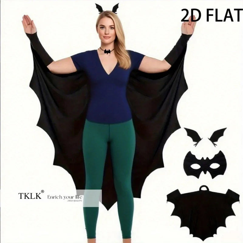 Halloween Bat Costume for Adults – Wing Cape, Eye Mask & Hair Clips