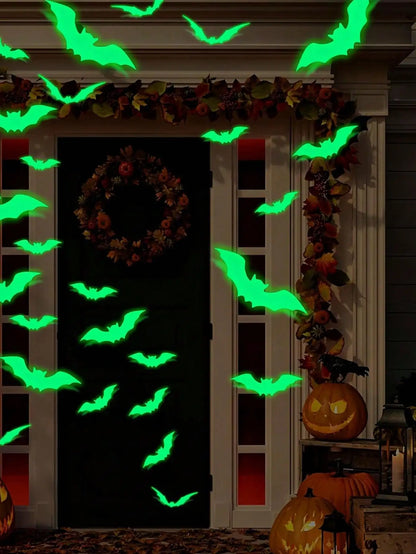Glow-in-the-Dark Bat Wall Stickers – 16PCS Waterproof Halloween Decor