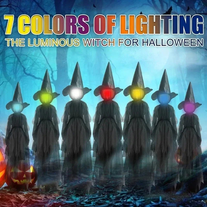 Halloween Colorful Glow 3 Hand-Holding Witches Sound-Activated Light-Up Decoration