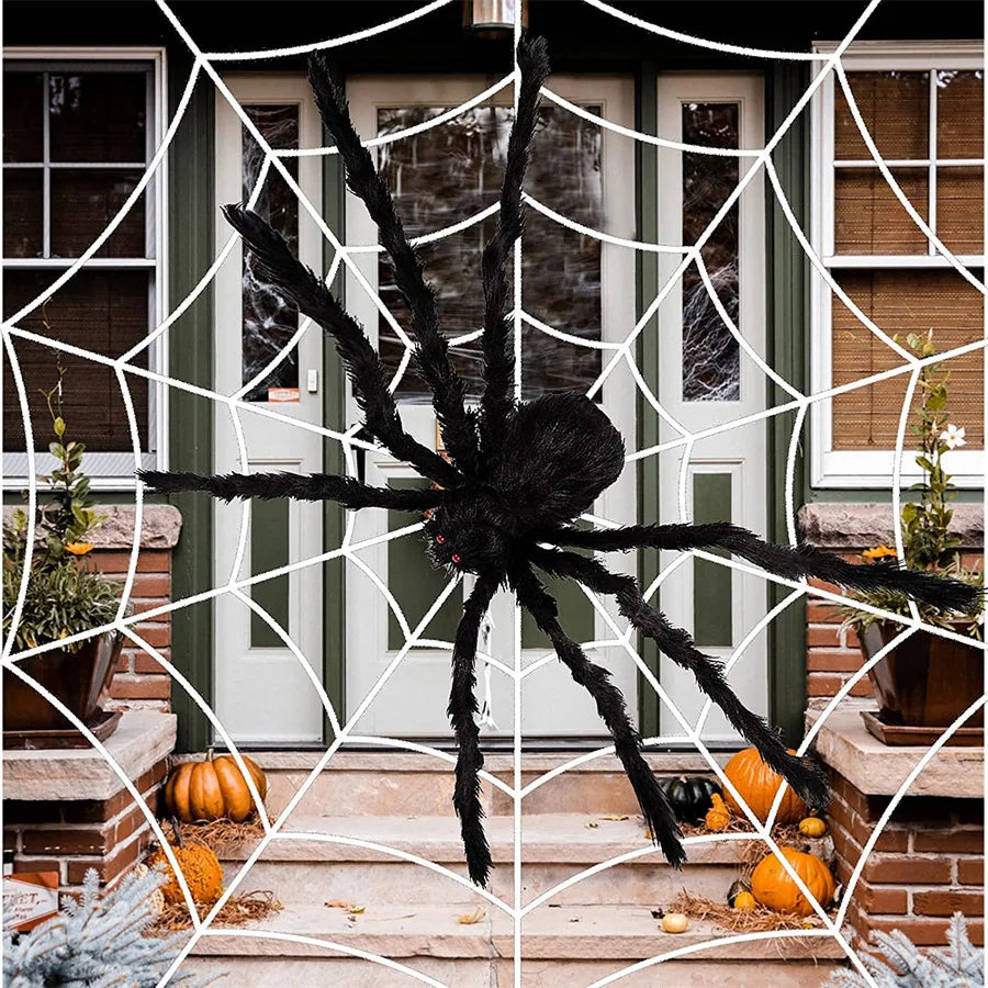 Giant Halloween Black Spider (30/90/150cm) with Web for Home & Haunted House Decor