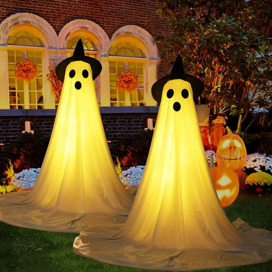 2 Packs Glow-in-the-Dark Halloween Ghosts for Yard & Home Decoration