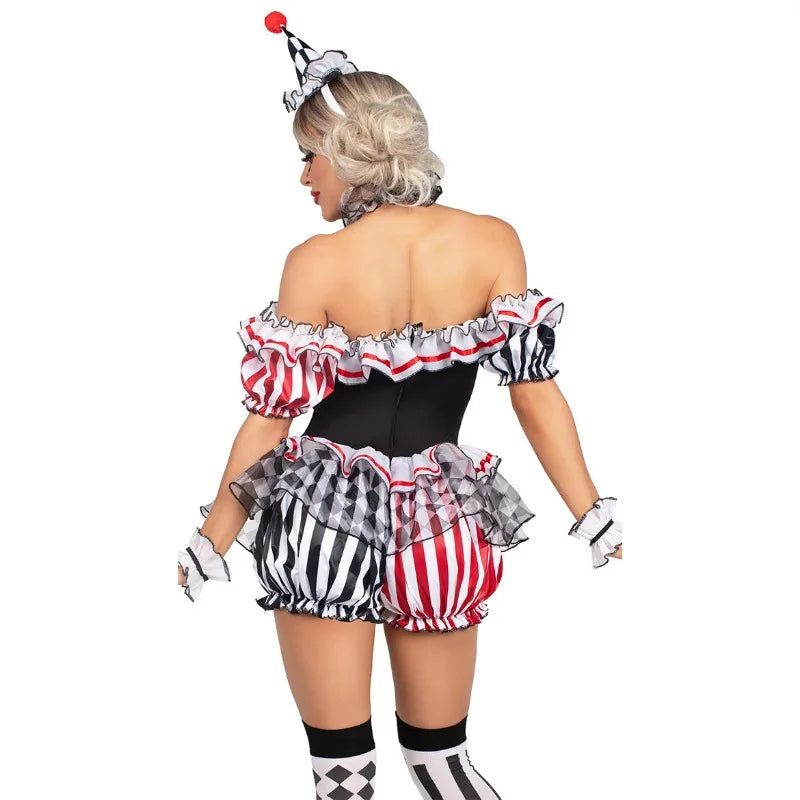 Women’s Clown Cosplay Costume, Halloween Circus Outfit, Stage Performance Dress