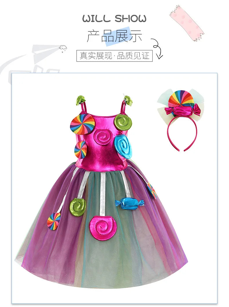 Candy Princess Halloween Dress with Headband & Candy Scepter, Sweet Party Costume
