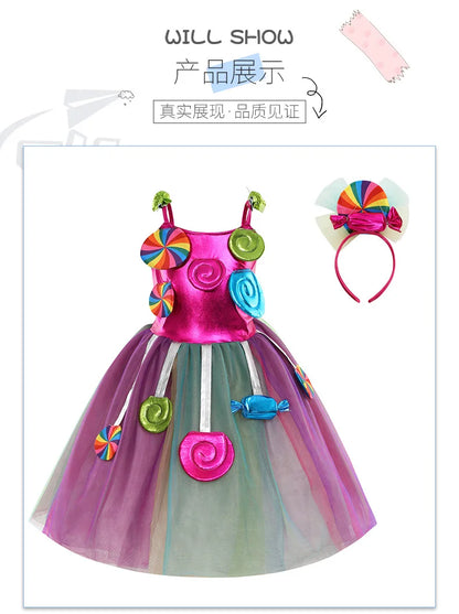 Candy Princess Halloween Dress with Headband & Candy Scepter, Sweet Party Costume