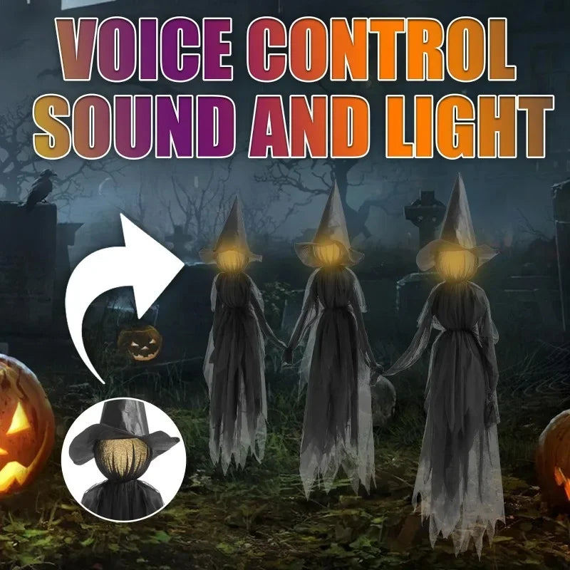 1.5M Light-Up Voice-Controlled Screaming Witches Halloween Decoration Holding Hands