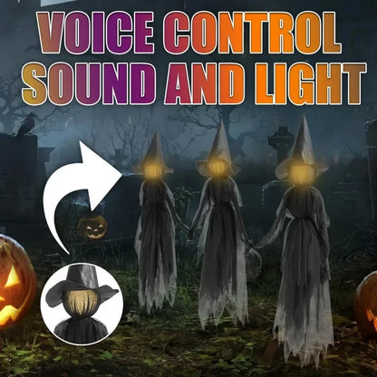 1.5M Light-Up Voice-Controlled Screaming Witches Halloween Decoration Holding Hands