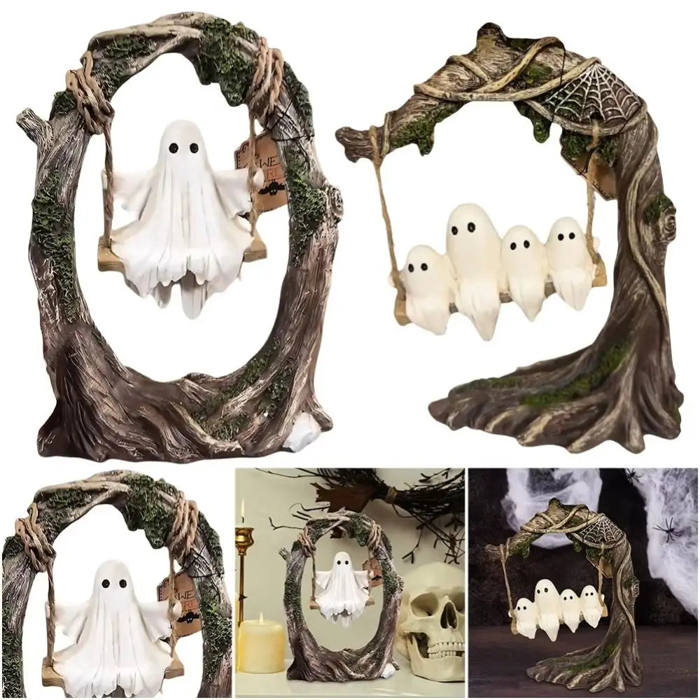 Halloween Swing Ghost Ornament, Spooky Ghost Statue Collectible