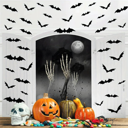 Halloween 3D Bat Wall Stickers, Black PVC Bats, Scary Party Decor