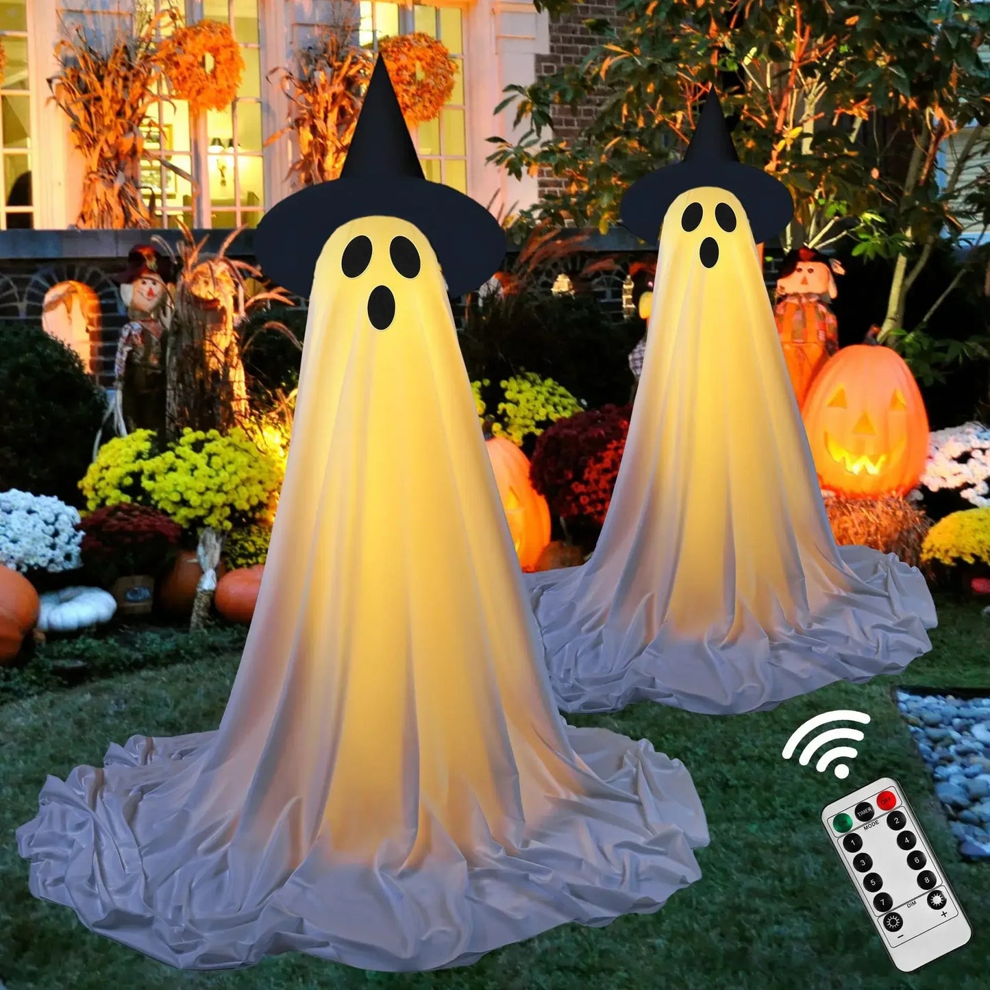 2 Packs Glow-in-the-Dark Halloween Ghosts for Yard & Home Decoration