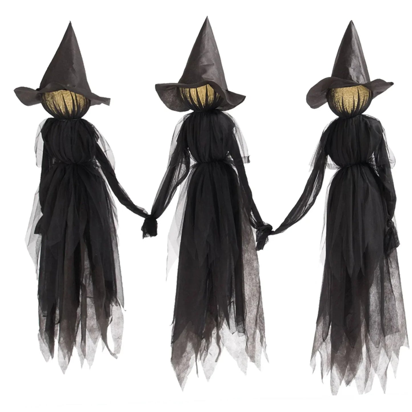 Halloween Colorful Glow 3 Hand-Holding Witches Sound-Activated Light-Up Decoration
