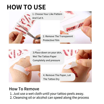 24 Sheets 3D Halloween Fake Scar & Zombie Temporary Tattoos for Adults