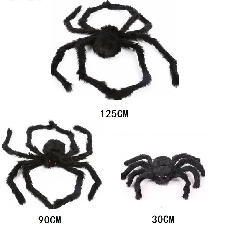 Giant Halloween Black Spider (30/90/150cm) with Web for Home & Haunted House Decor