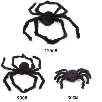 Giant Halloween Black Spider (30/90/150cm) with Web for Home & Haunted House Decor