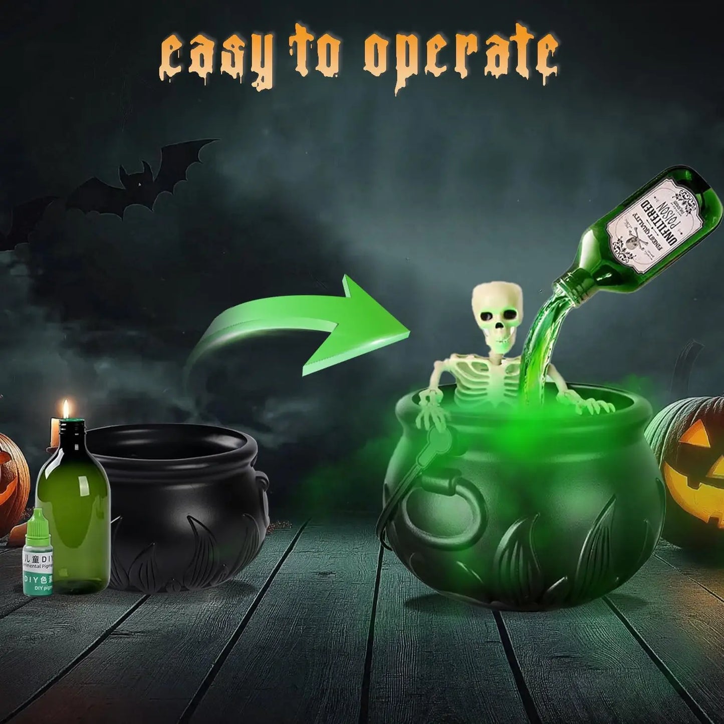 Witch Cauldron Set with Levitation Potion Bottle & Atomizer Halloween Decoration