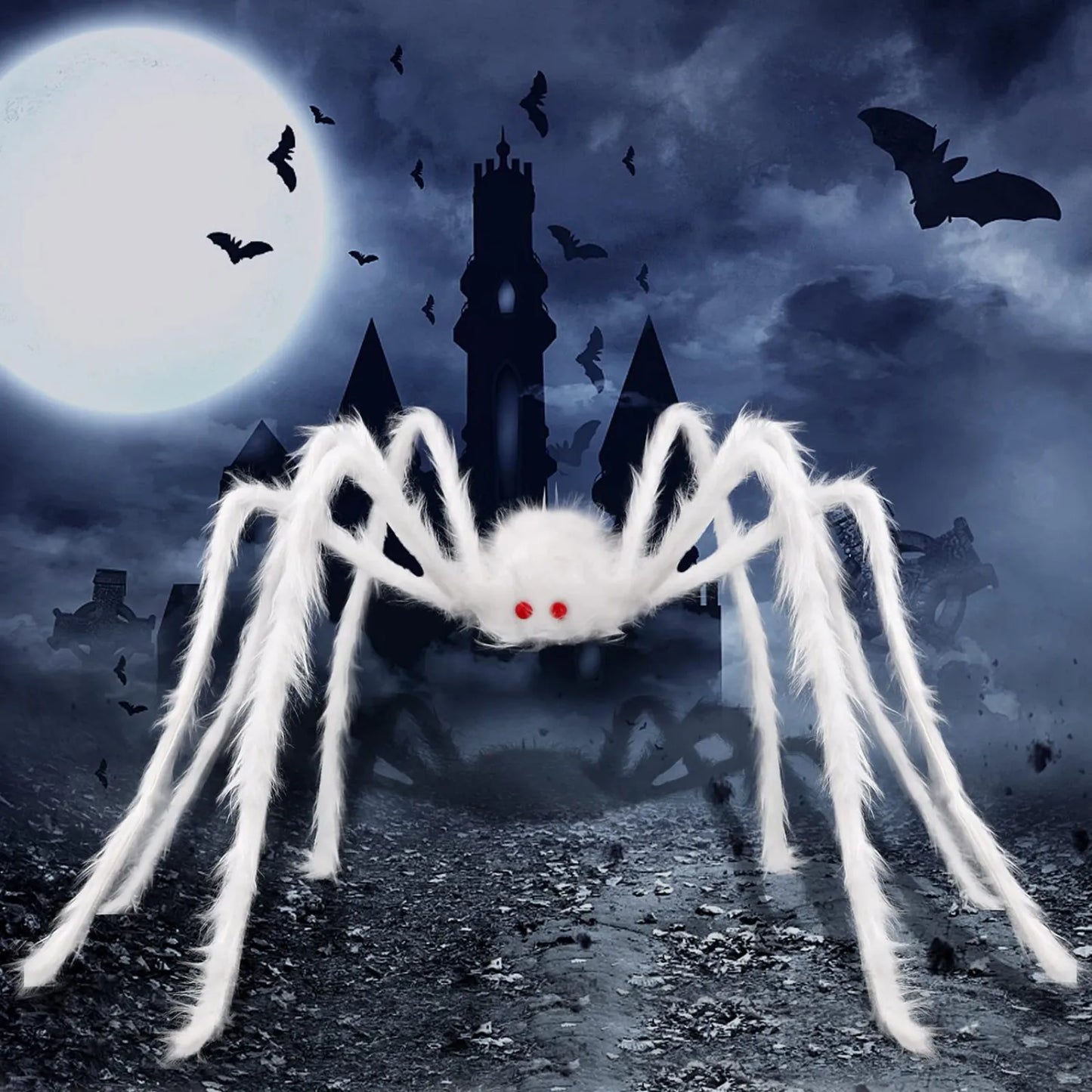Big Plush White Giant Spider Halloween Horror Party Prop Outdoor Decoration