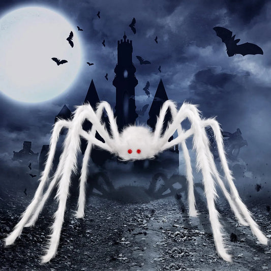 Big Plush White Giant Spider Halloween Horror Party Prop Outdoor Decoration