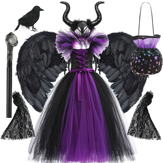 Maleficent Girls Halloween Cosplay Dress – Handmade Tulle Luxury Gown