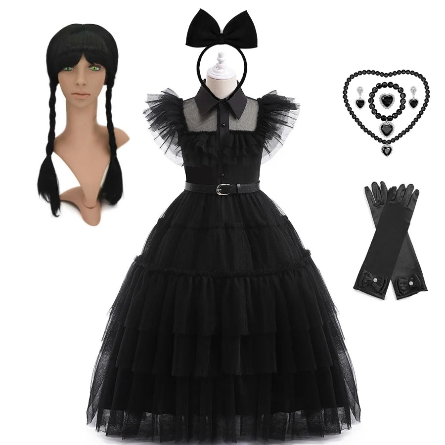 Purim Girls Wednesday Cosplay Dress Halloween Costume & Casual Summer Outfit