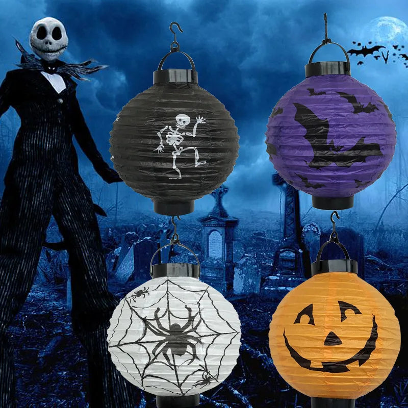 Halloween Hanging Lanterns – Pumpkin, Bat & Skeleton Decor