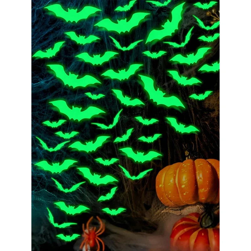 Glow-in-the-Dark Bat Wall Stickers – 16PCS Waterproof Halloween Decor