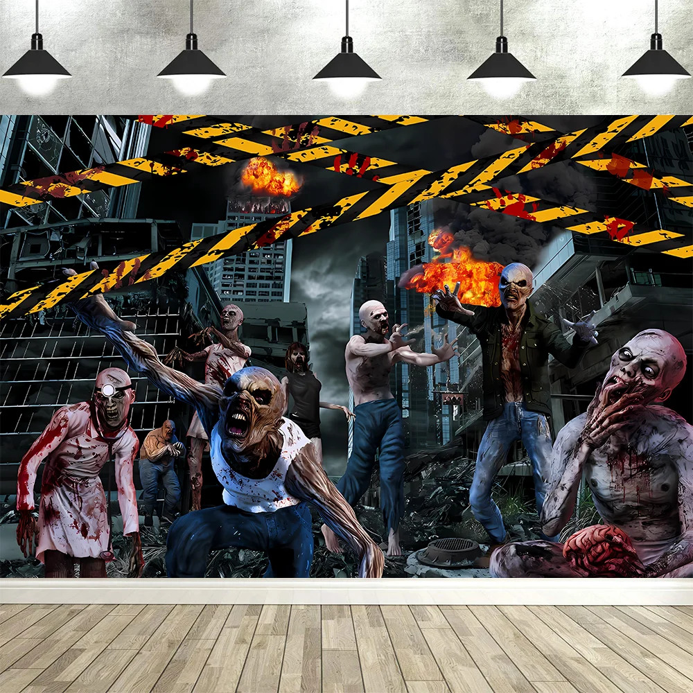 Zombie Horror Halloween Backdrop – Bloody Ghost Shadow Banner