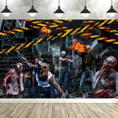 Zombie Horror Halloween Backdrop – Bloody Ghost Shadow Banner